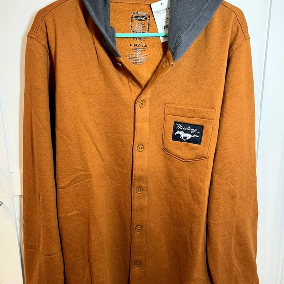 Mustang Brown Button-Up Shirt with Hood - Picture 1 of 5